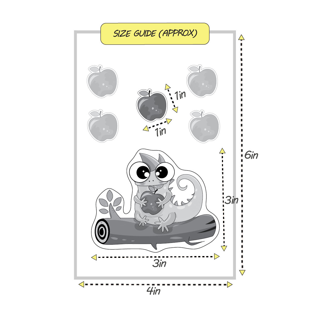 baby lizard sticker size guide