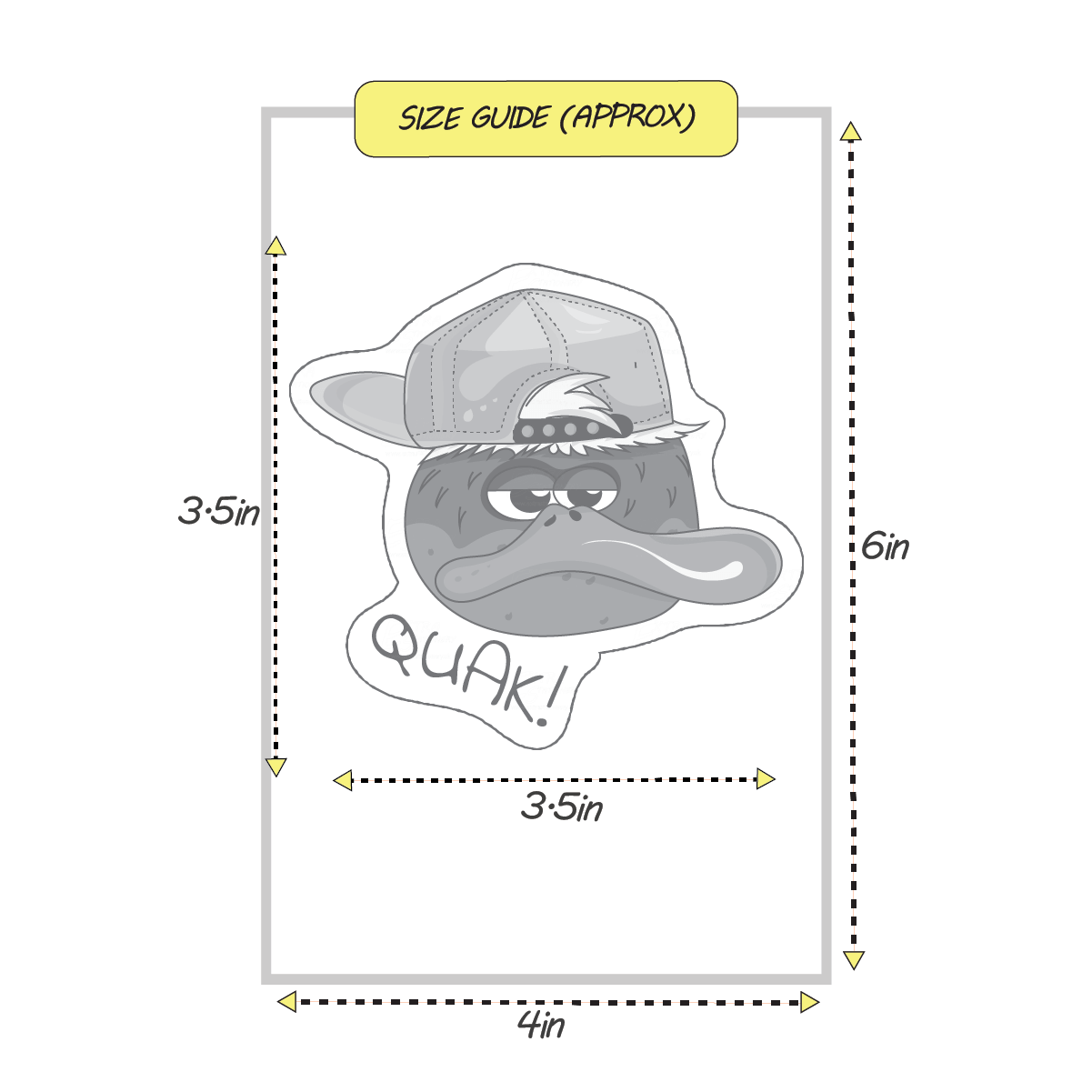 Cool duck wearing a pink hat sticker size guide