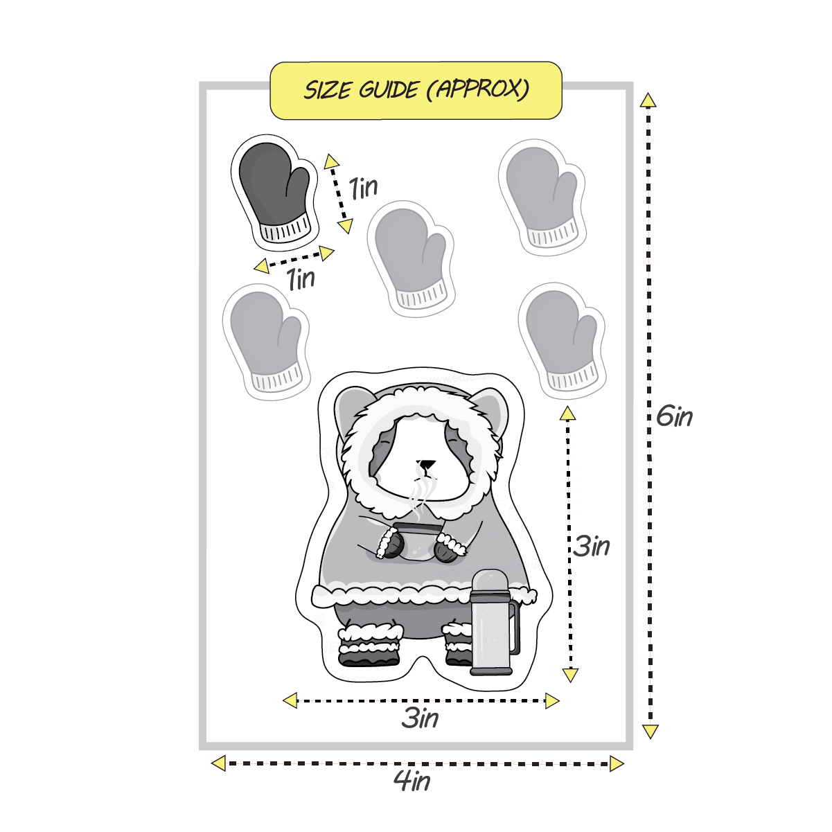 winter corgi sticker size guide