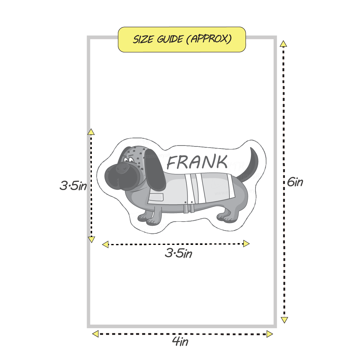 frank the puppy sticker size guide