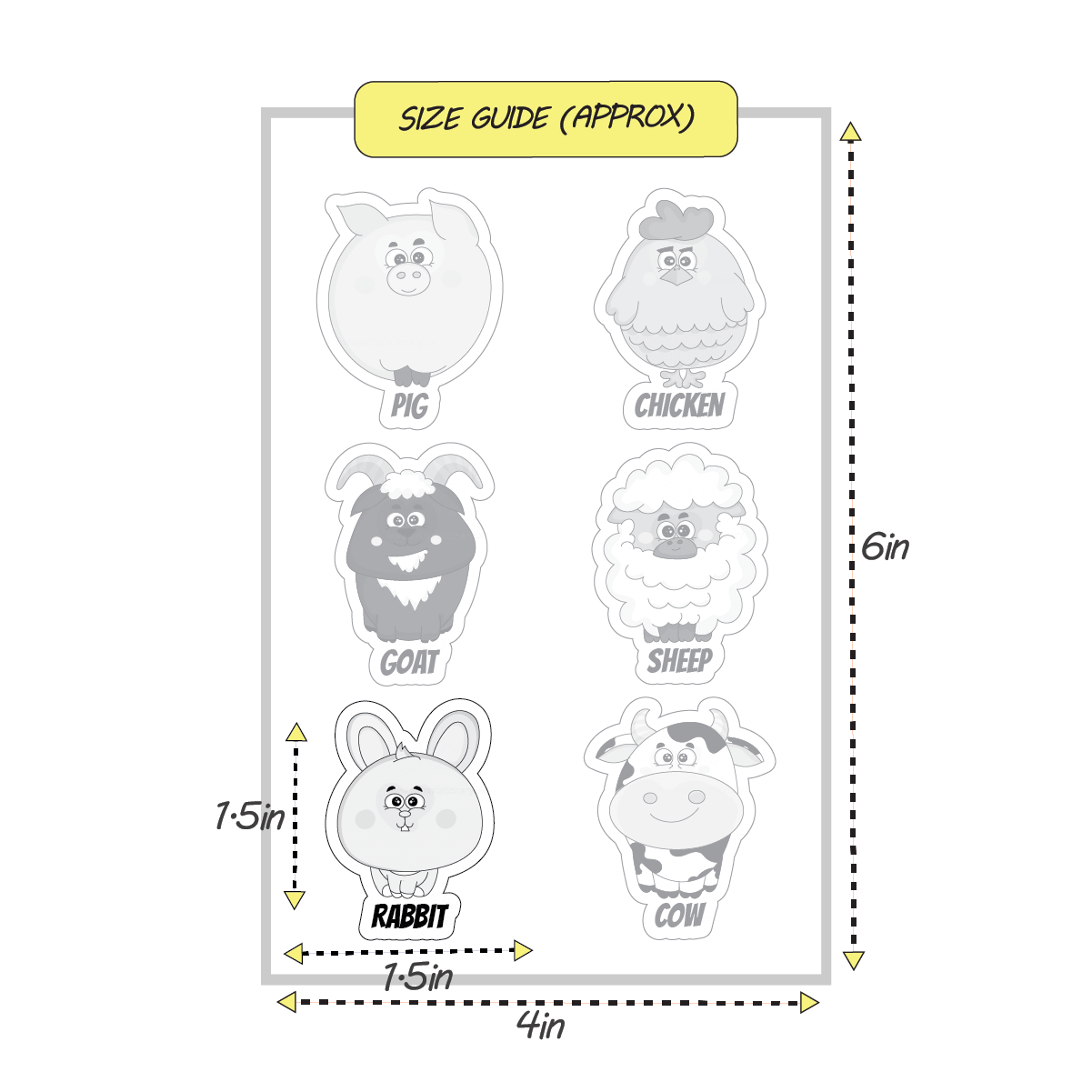 farm animals sticker sheet size guide