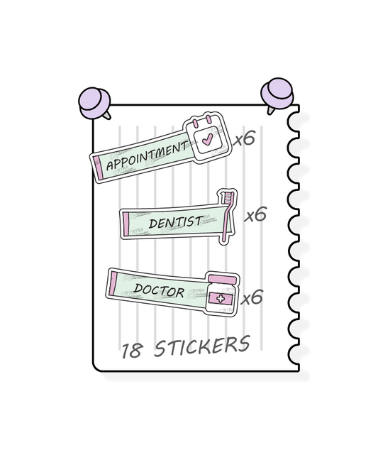 Minty blush, planner stickers facilitate organized appointment management, featuring options for scheduling and organizing appointments with general appointment stickers, dental appointment scheduling and reminders with dentist planner stickers, and medical appointment scheduling and tracking with dedicated doctor planner stickers.