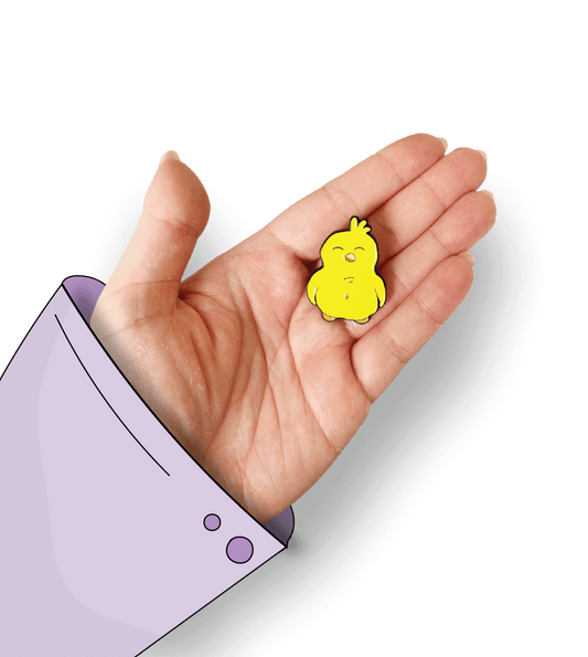 Baby Chick Enamel Pin - A heartwarming enamel pin featuring an adorable baby chick, perfect for bird lovers and fans of all things cute and cuddly.