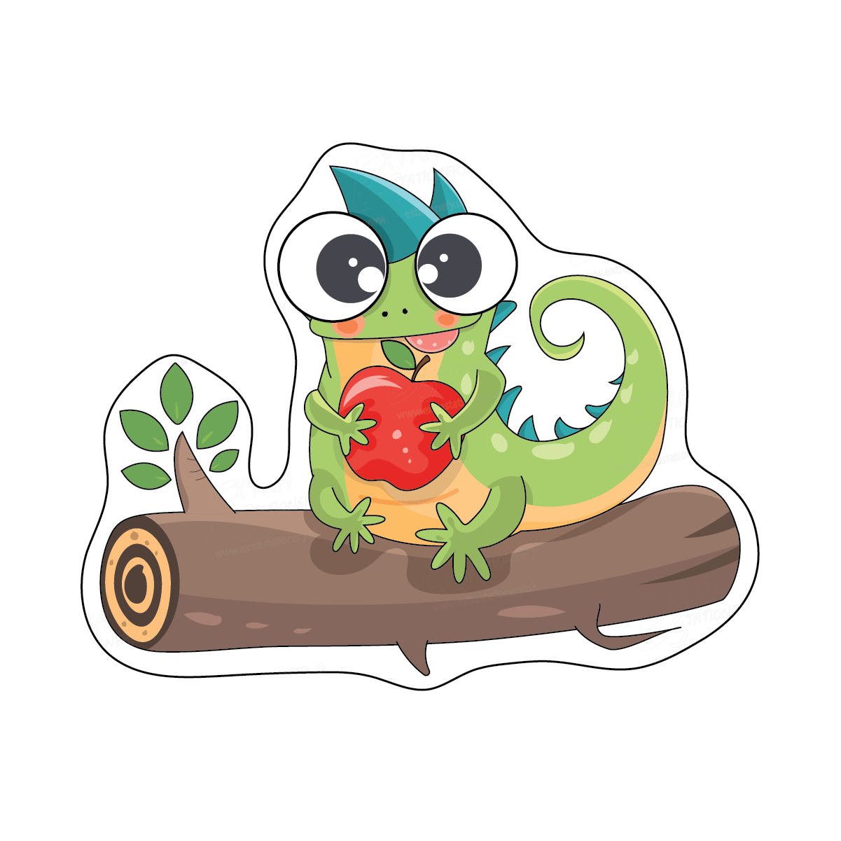 Sticker of an adorable baby lizard on a branch, its tongue playfully sticking out, capturing natural curiosity.