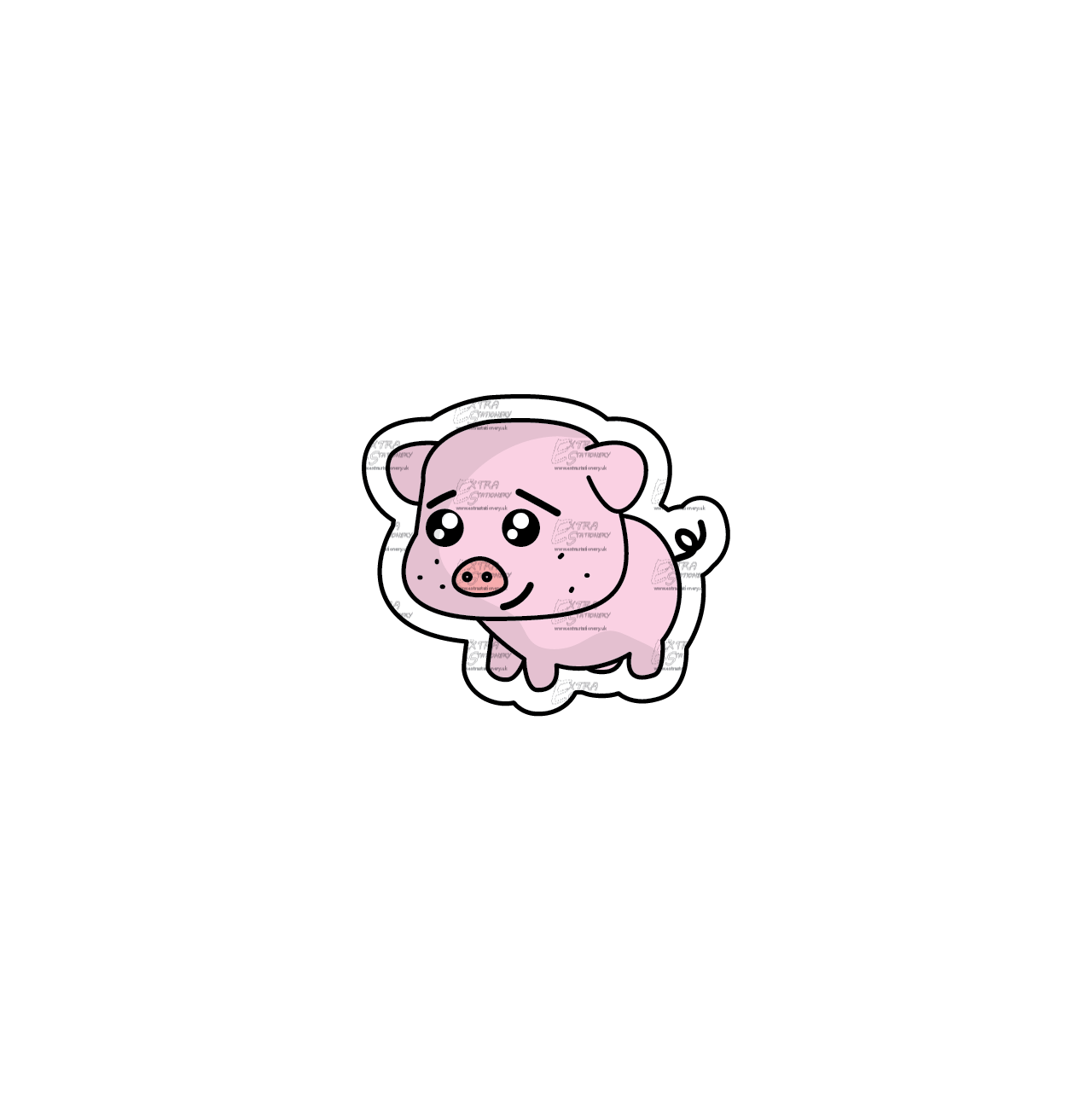 Joyful piggy on a cloud with a smiling sun, carrying a sign that reads 'Be Kind sticker,' embodying happiness and positivity.