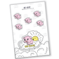 Joyful piggy on a cloud with a smiling sun, carrying a sign that reads 'Be Kind sticker,' embodying happiness and positivity.