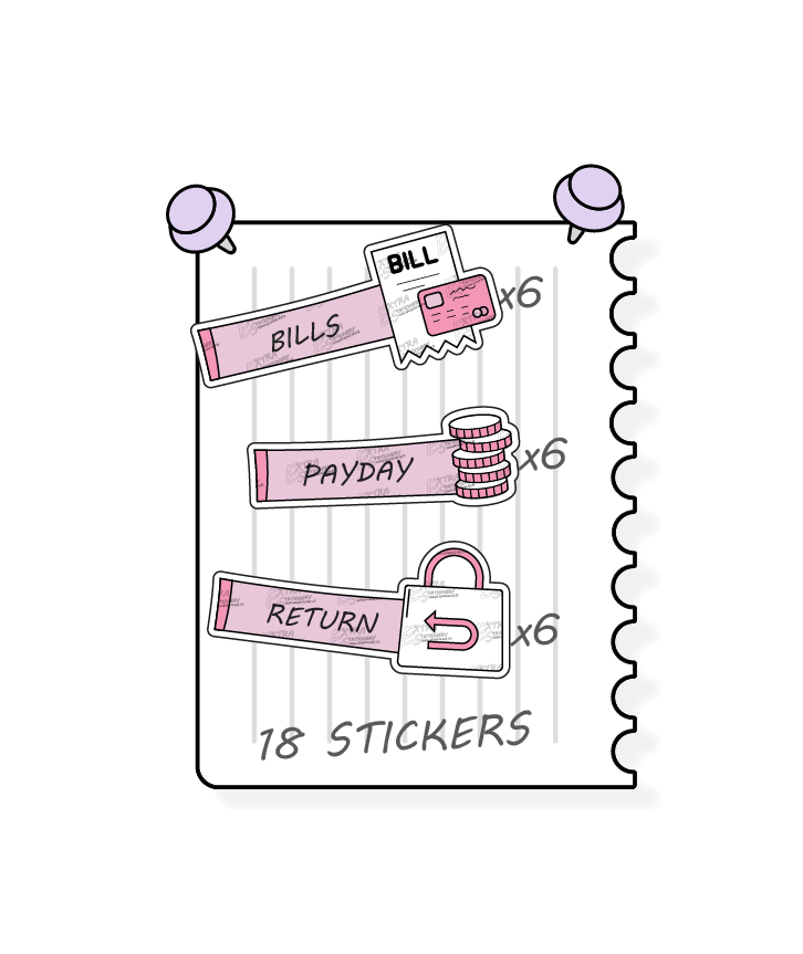 Rose fusion planner stickers designed for comprehensive financial management, including tracking bills and expenses, monitoring income and payday earnings, and facilitating efficient money management through refund and return planning.