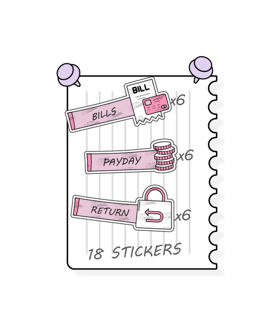 Rose fusion planner stickers designed for comprehensive financial management, including tracking bills and expenses, monitoring income and payday earnings, and facilitating efficient money management through refund and return planning.