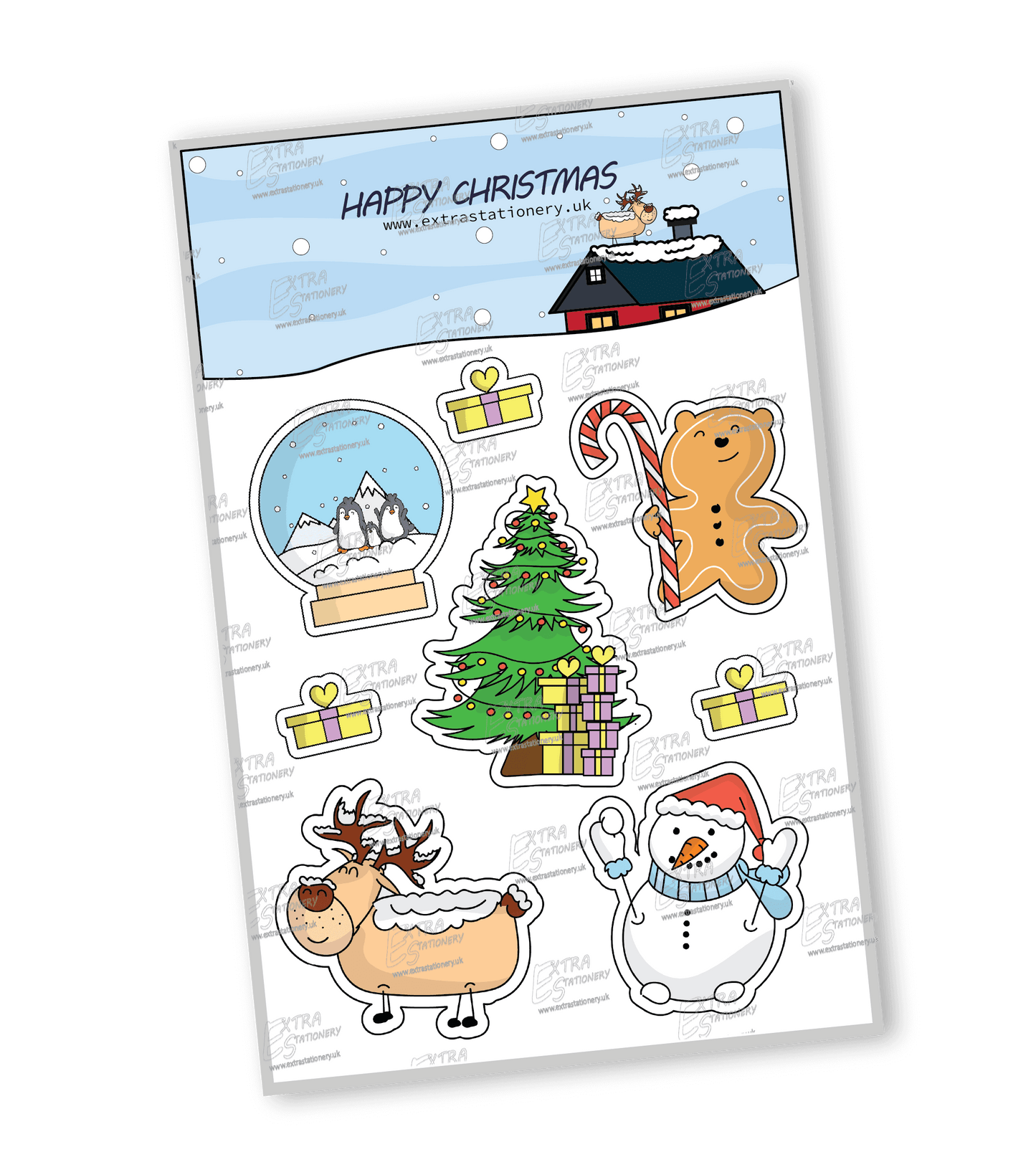 A sticker sheet displaying an assortment of festive Christmas stickers, perfect for adding cheer to your holiday crafts.