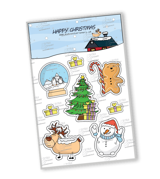 A sticker sheet displaying an assortment of festive Christmas stickers, perfect for adding cheer to your holiday crafts.