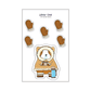 Sticker of a corgi puppy in a cozy Eskimo winter outfit, featuring a white and blue scarf, blue gloves, and stylish brown shoes, radiating winter charm.
