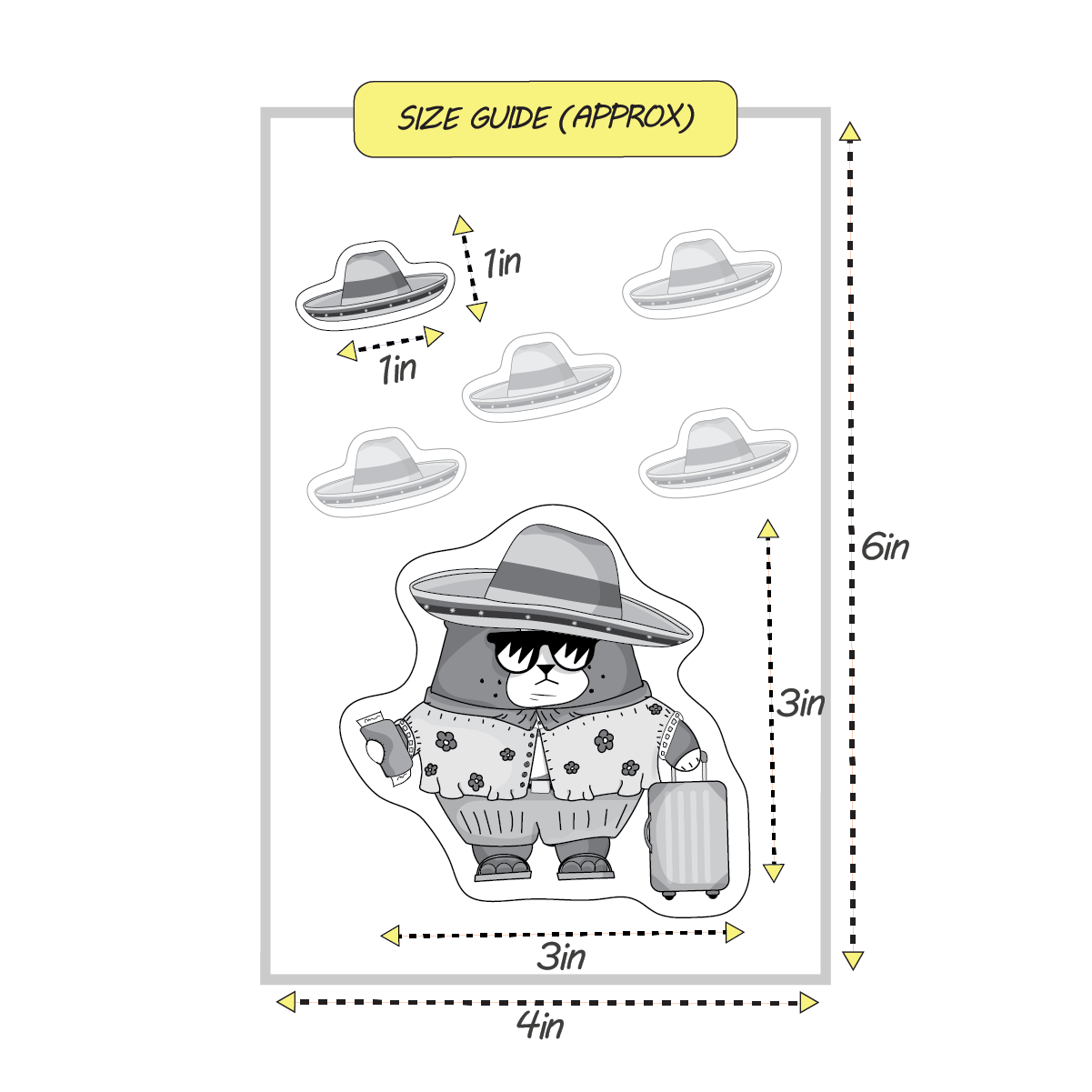 corgi on vacation sticker size guide
