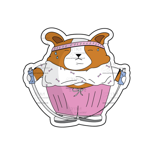 Sticker of an adorable corgi pup jumping rope in a stylish workout outfit, radiating active cuteness."