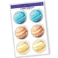 Adventurous and colorful sticker set of the solar system's nine planets and Moon, each with unique playful designs and cute expressions, perfect for adding a cosmic touch to any item.