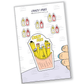 Amusing scene of fries with creative hair styles and smiles sticker, showcasing culinary whimsy