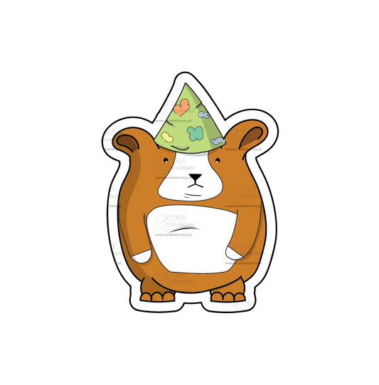 Cute corgi puppy wearing a birthday hat sticker, exuding happiness and birthday cheer.