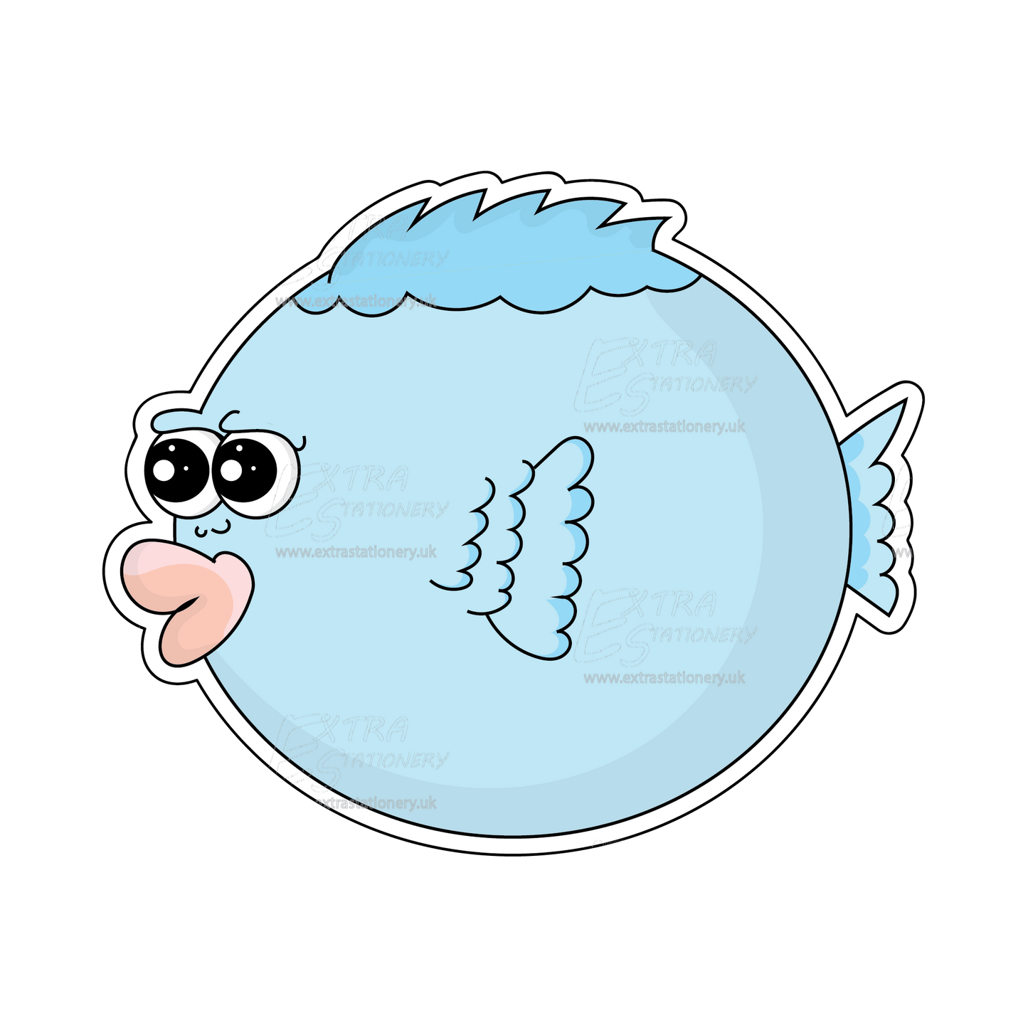 luggage sticker, a cute blue fish gracefully swimming in the calm ocean, exuding tranquility and beauty