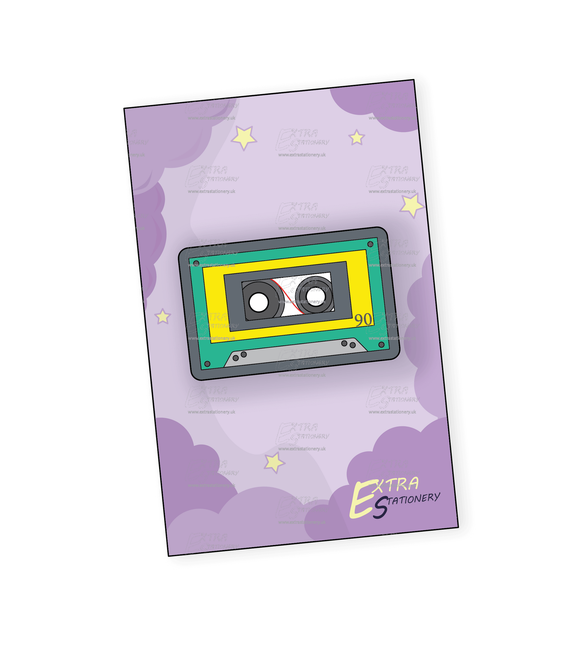 Cute Cassette Retro Enamel Pin - A charming enamel pin featuring a cute and smiling cassette tape, perfect for music lovers and fans of all things retro.