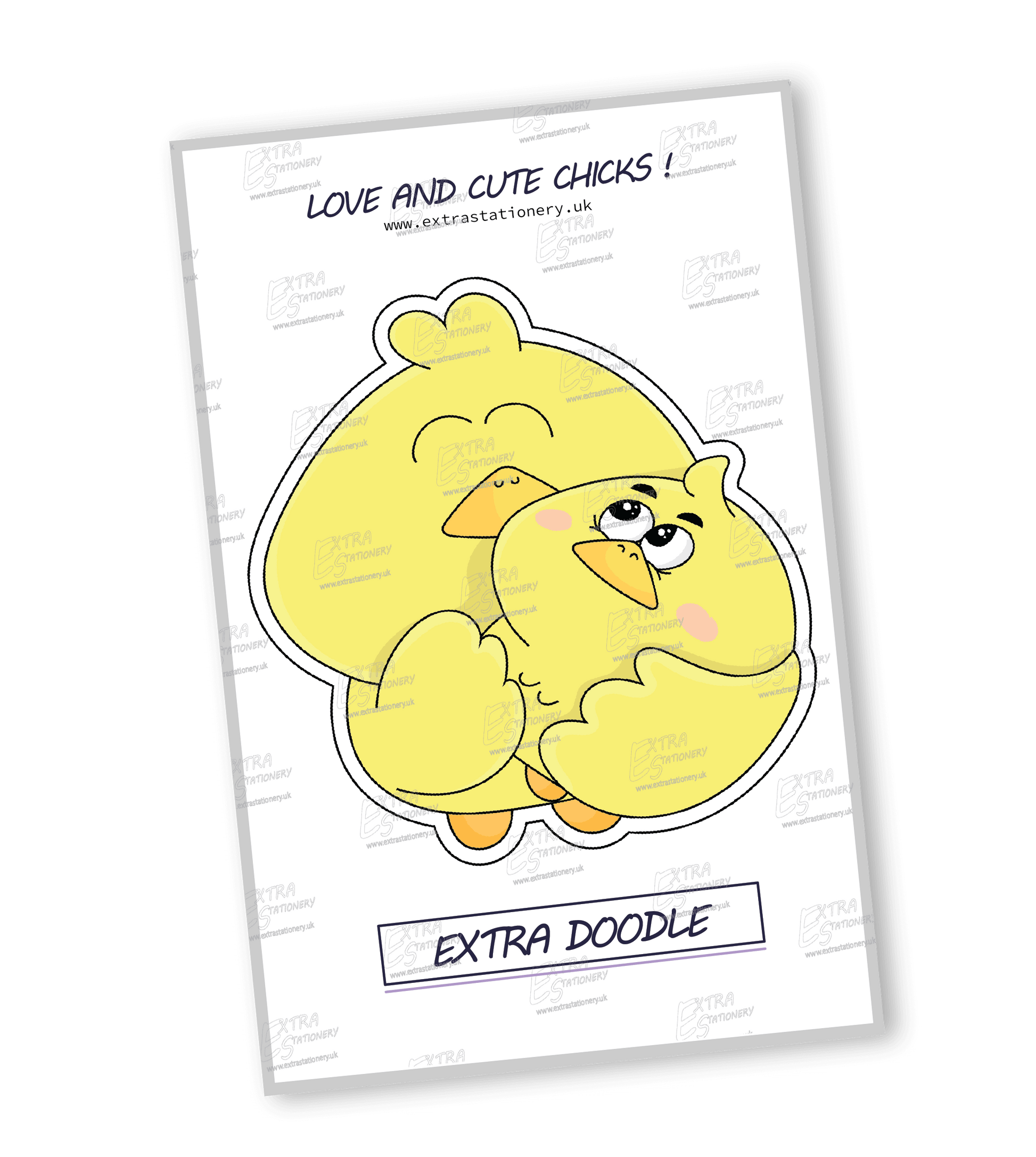 A heartwarming sticker of cute chicks expressing love and kindness, creating a cozy and uplifting atmosphere.