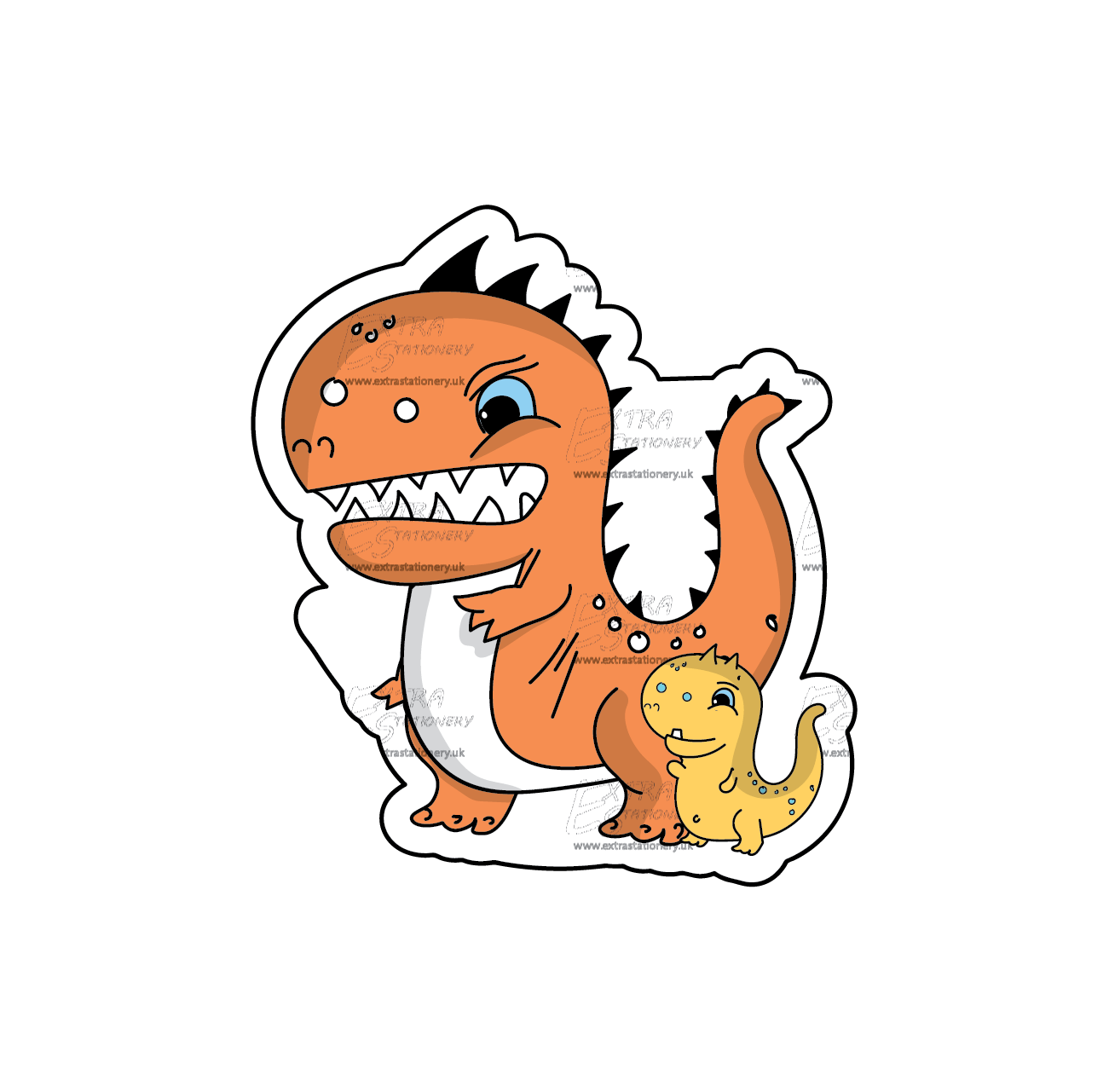 Sticker of a cute parent dinosaur walking with its baby, radiating a sense of protection and ancient love.