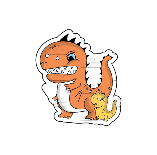 Sticker of a cute parent dinosaur walking with its baby, radiating a sense of protection and ancient love.