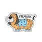 Sticker of Frank the dachshund puppy wearing a cute jacket with hearts, and nestled in his own little house, radiating a blend of charm and cosy companionship.