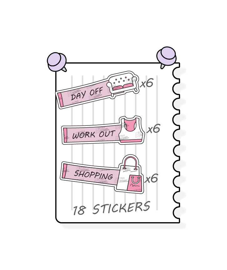 Rose fusion planner stickers cater to personal well-being and lifestyle organization, with stickers for scheduling relaxation and leisure on days off, tracking fitness and exercise routines with workout stickers, and efficiently planning and organizing shopping lists and trips with dedicated shopping planner stickers.