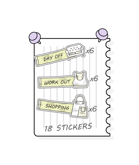 Lime radiance planner stickers cater to personal well-being and lifestyle organization, with stickers for scheduling relaxation and leisure on days off, tracking fitness and exercise routines with workout stickers, and efficiently planning and organizing shopping lists and trips with dedicated shopping planner stickers.