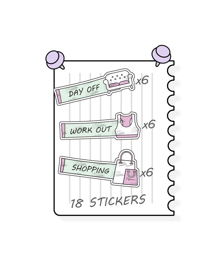 Minty blush, planner stickers cater to personal well-being and lifestyle organization, with stickers for scheduling relaxation and leisure on days off, tracking fitness and exercise routines with workout stickers, and efficiently planning and organizing shopping lists and trips with dedicated shopping planner stickers.