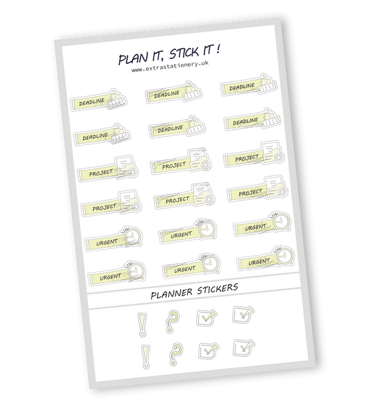 Lime Radiance color, Productivity planner sticker sheet with deadline, project, and urgent stickers - 18 stickers in total (6 of each type)