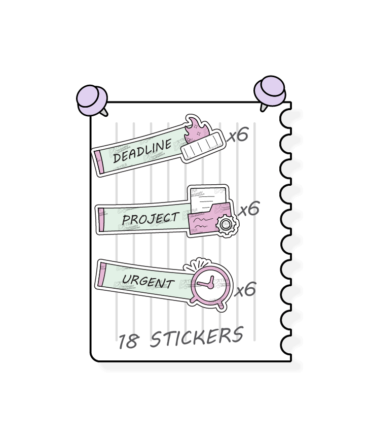 Minty blush, planner stickers are designed for effective project management, including managing important project deadlines with deadline stickers, tracking and organizing project tasks with project planner stickers, and marking and prioritizing urgent tasks with dedicated urgent planner stickers.