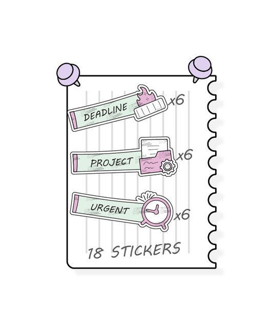 Minty blush, planner stickers are designed for effective project management, including managing important project deadlines with deadline stickers, tracking and organizing project tasks with project planner stickers, and marking and prioritizing urgent tasks with dedicated urgent planner stickers.