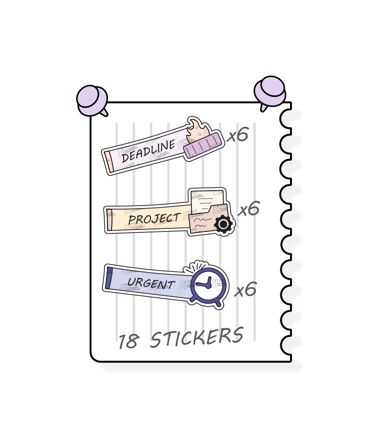 Multicolored planner stickers are designed for effective project management, including managing important project deadlines with deadline stickers, tracking and organizing project tasks with project planner stickers, and marking and prioritizing urgent tasks with dedicated urgent planner stickers.