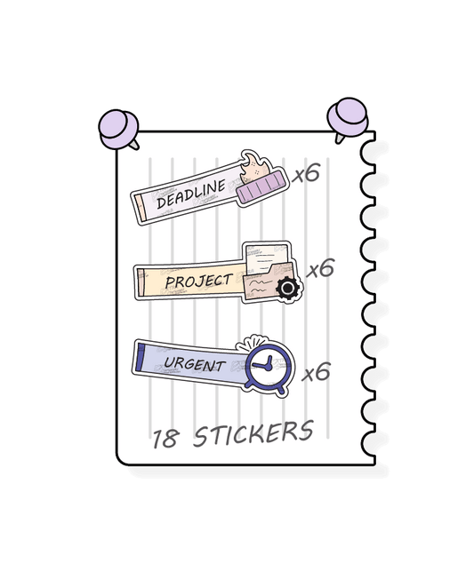 Multicolored planner stickers are designed for effective project management, including managing important project deadlines with deadline stickers, tracking and organizing project tasks with project planner stickers, and marking and prioritizing urgent tasks with dedicated urgent planner stickers.