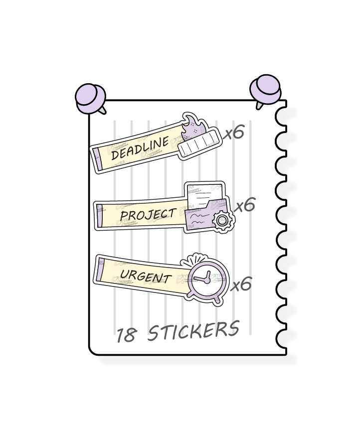 Sunshine lilac, planner stickers are designed for effective project management, including managing important project deadlines with deadline stickers, tracking and organizing project tasks with project planner stickers, and marking and prioritizing urgent tasks with dedicated urgent planner stickers.