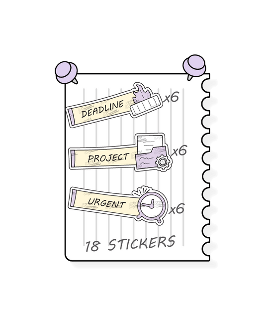 Sunshine lilac, planner stickers are designed for effective project management, including managing important project deadlines with deadline stickers, tracking and organizing project tasks with project planner stickers, and marking and prioritizing urgent tasks with dedicated urgent planner stickers.