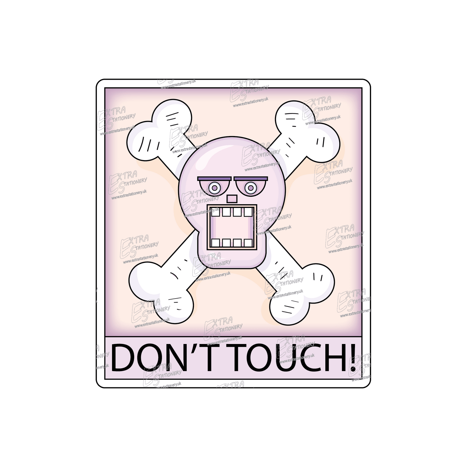 A cool and edgy 'DON'T TOUCH' sticker featuring a skull and crossbones, designed to ward off unwelcome hands in a stylish way."