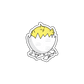 A sticker of a small baby chick nestled inside a cracked eggshell, a symbol of new beginnings.