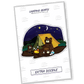 Sticker of a bear family camping under the moonlight, roasting marshmallows over a campfire in a tranquil forest