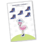 A sticker of a fashionable flamingo wearing a cute hat with a flower and chic high heels, symbolizing elegance and whimsy.