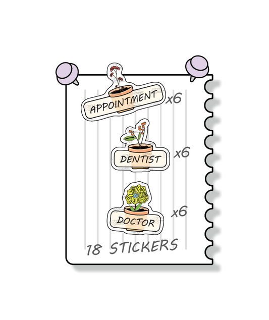 Flowers planner stickers facilitate organized appointment management, featuring options for scheduling and organizing appointments with general appointment stickers, dental appointment scheduling and reminders with dentist planner stickers, and medical appointment scheduling and tracking with dedicated doctor planner stickers.