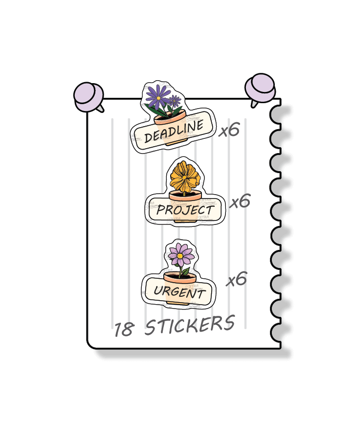 Flowers planner stickers are designed for effective project management, including managing important project deadlines with deadline stickers, tracking and organizing project tasks with project planner stickers, and marking and prioritizing urgent tasks with dedicated urgent planner stickers.