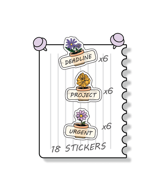 Flowers planner stickers are designed for effective project management, including managing important project deadlines with deadline stickers, tracking and organizing project tasks with project planner stickers, and marking and prioritizing urgent tasks with dedicated urgent planner stickers.