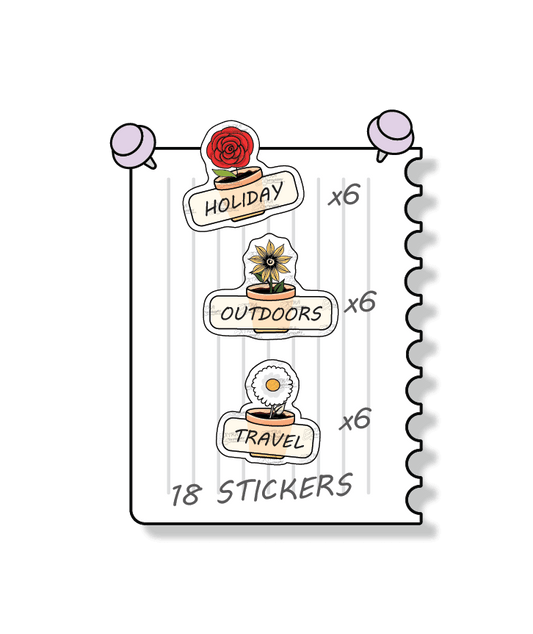 Flowers planner stickers enhance holiday and outdoor experiences, featuring stickers for marking vacation and celebration plans with holiday planner stickers, planning outdoor activities and adventures with outdoors stickers, and efficiently organizing travel plans and itineraries with dedicated travel planner stickers.