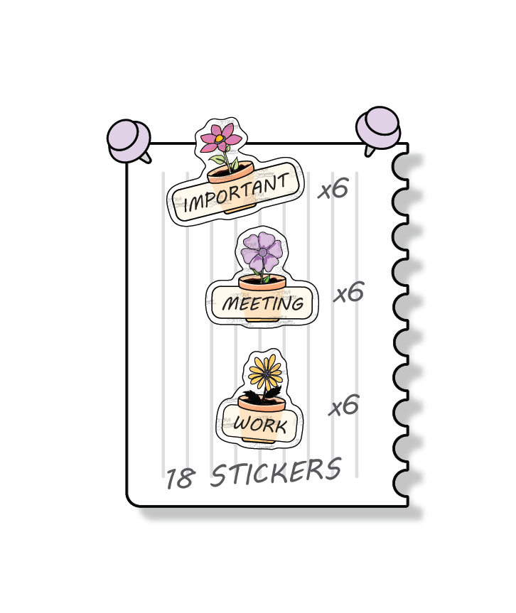 Flowers planner stickers cater to various organizational needs, featuring options for planning important tasks or schedules, scheduling meetings, and organizing work days effectively.