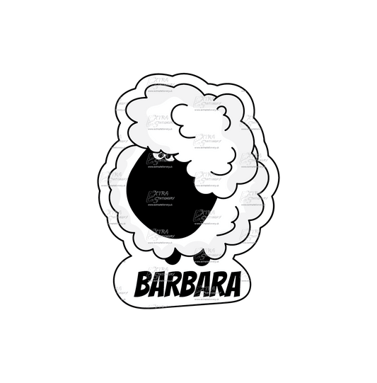 Fluffy white sheep with a heartwarming smile sticker, radiating pure cuteness and joy.