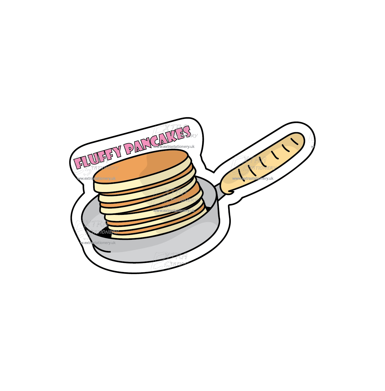 "Sticker of fluffy pancakes cooking on a pan, embodying breakfast bliss and artistic appeal.