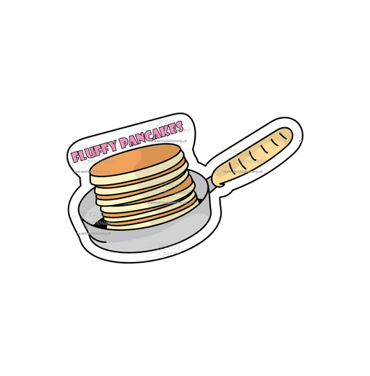 "Sticker of fluffy pancakes cooking on a pan, embodying breakfast bliss and artistic appeal.