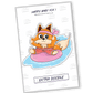 extra doodle sticker, a happy baby fox in cute shorts and headband, floating on an inflatable donut in the water, radiating joy and playfulness.