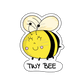 A sticker of a happy, tiny bee surrounded by tiny honey pots full of honey, embodying joy and the sweetness of nature.